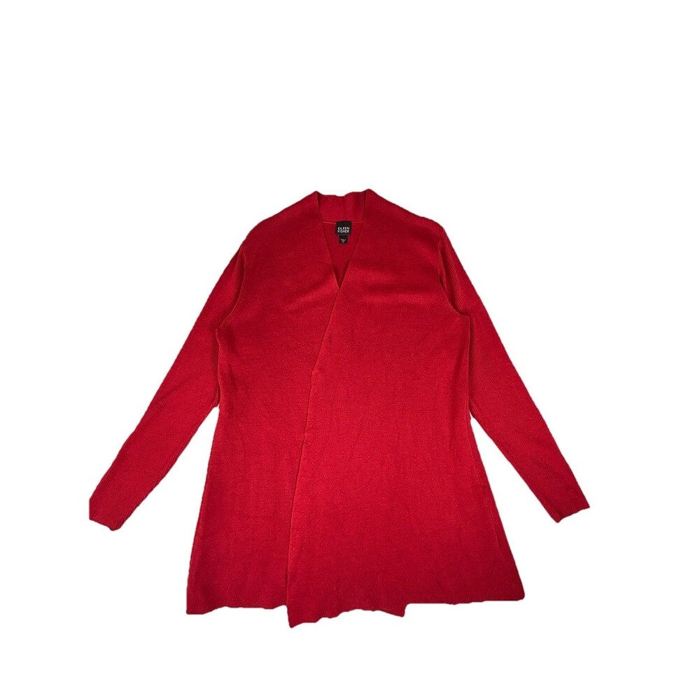 Eileen Fisher Silk Blend Cardigan Red Long Sleeve Open front Boho Women Size XL